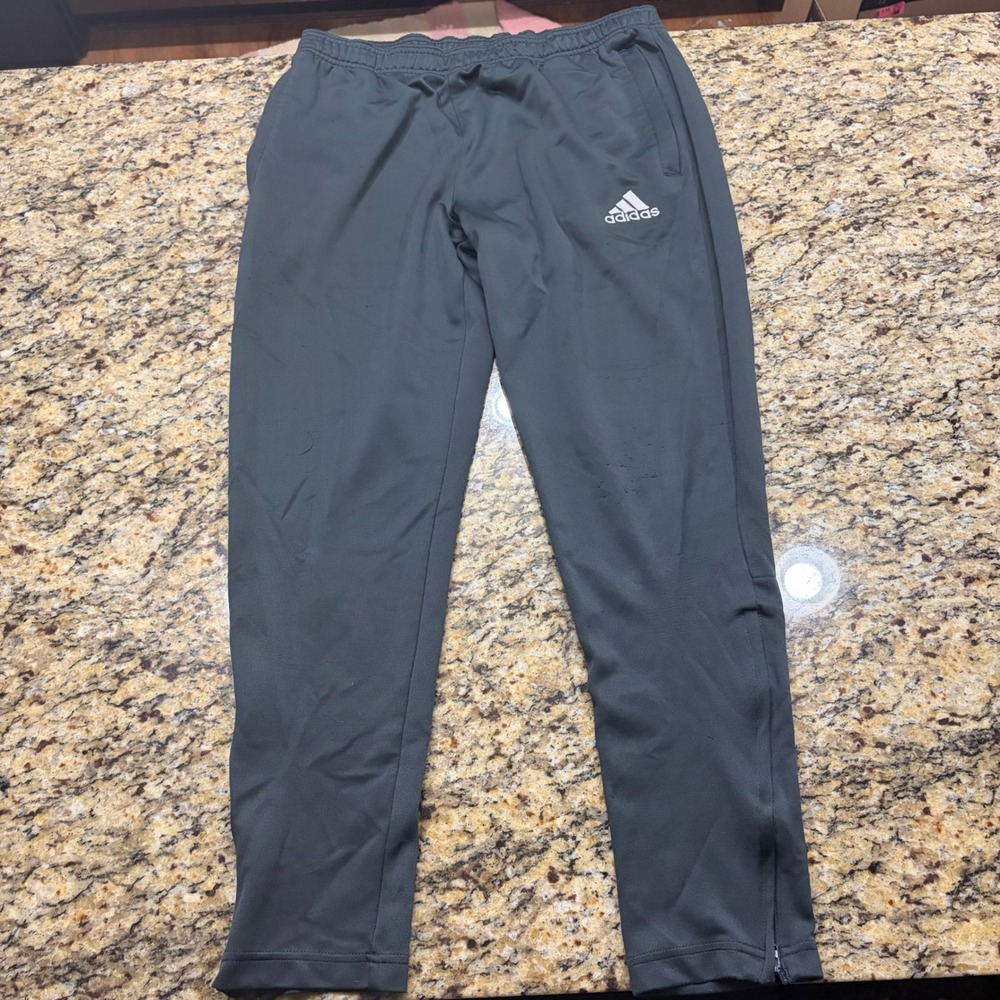 Adidas Mens Tiro Track Pants Gray Tapered Soccer Joggers Size L Zipper Pockets